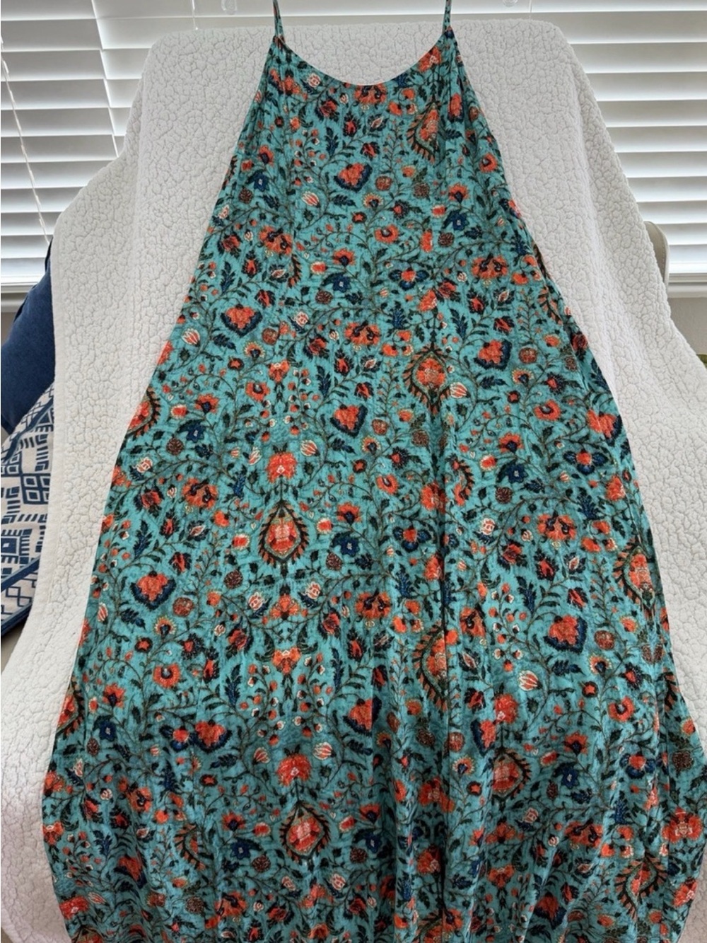 Peruvian Connection Teal Floral Slip Maxi Dress with Orange Accents - Picture 2 of 5
